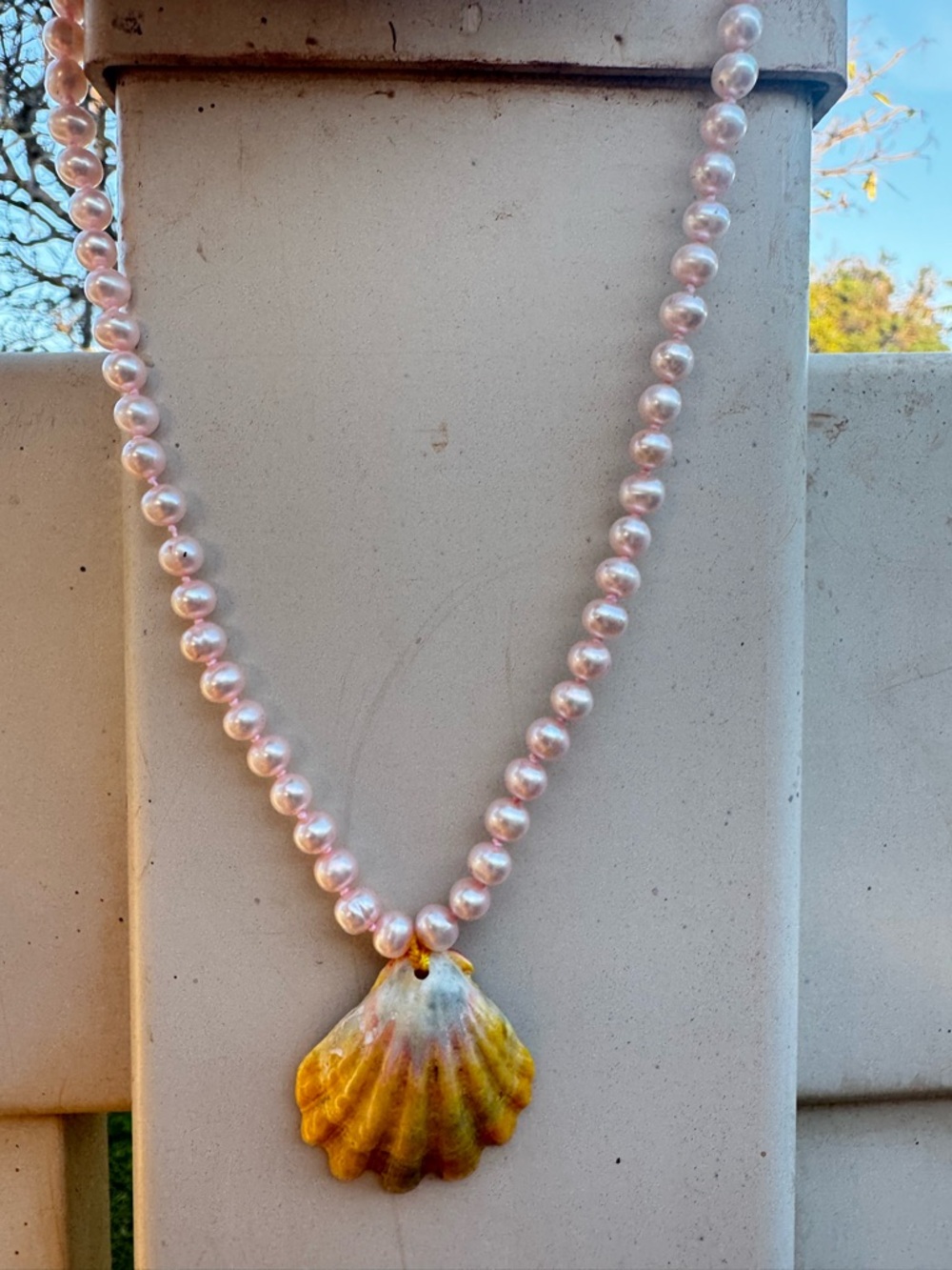 Rare Hawaii solid 10k gold genuine pearl/sunrise shell necklace-for royalty - Picture 7 of 15